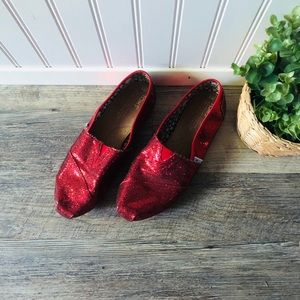 Toms | Red Glitter Slip Ons